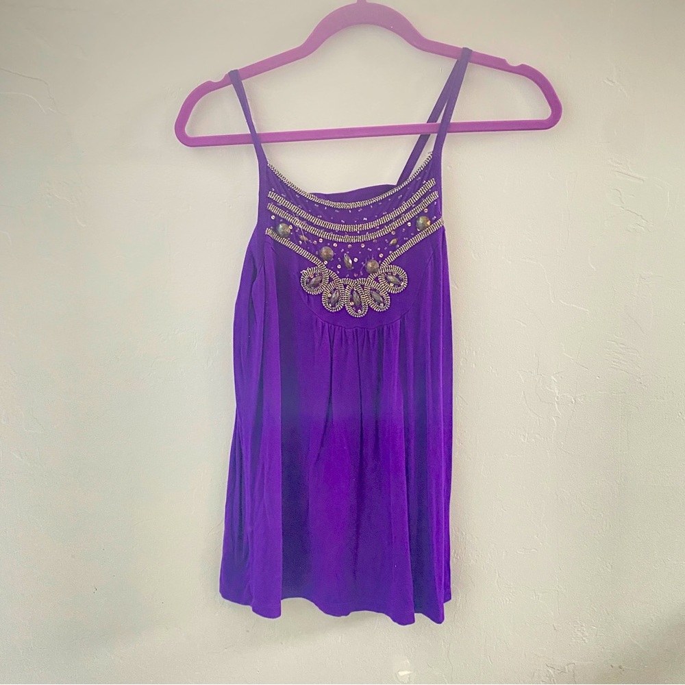 a.n.a Medium Women’s Purple Jeweled Tank w/Bra Liner